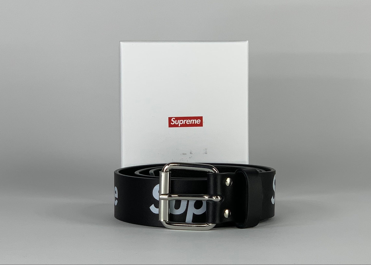 Supreme Repeat Leather Belt Black