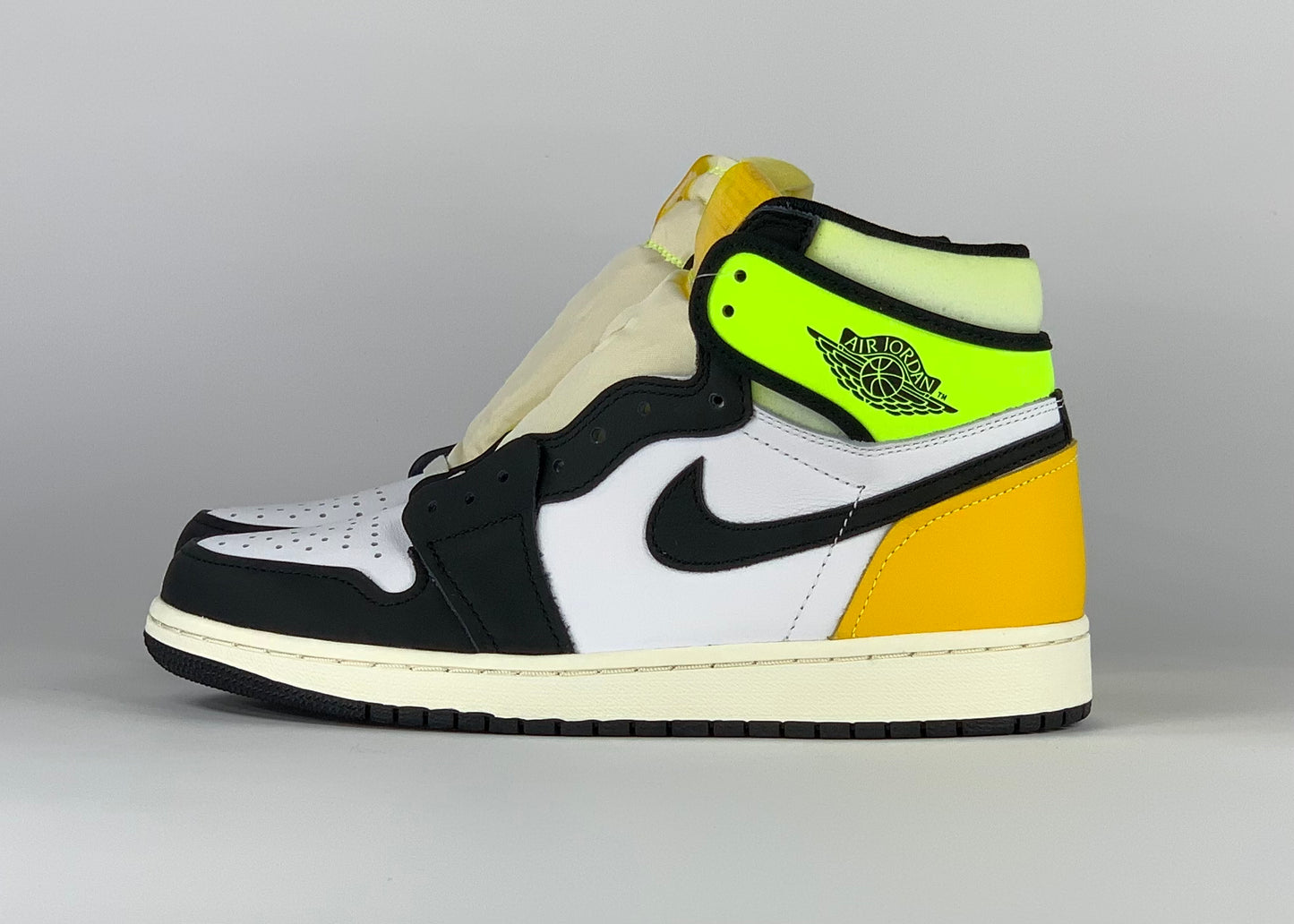 Jordan 1 Retro High White Black Volt University Gold